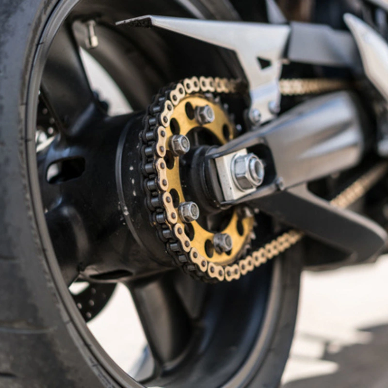 rear wheel chain drive system on a motorcycle