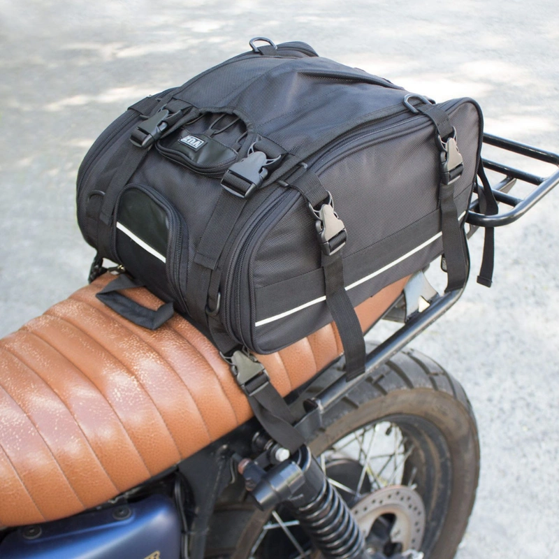 JFG RACING Motorcycle Tail Bag Waterproof Luggage Bag Seat Bag Motorbike Saddle Bags Multifunctional PU Leather Bike Bag Sport Backpack,15 Liters 